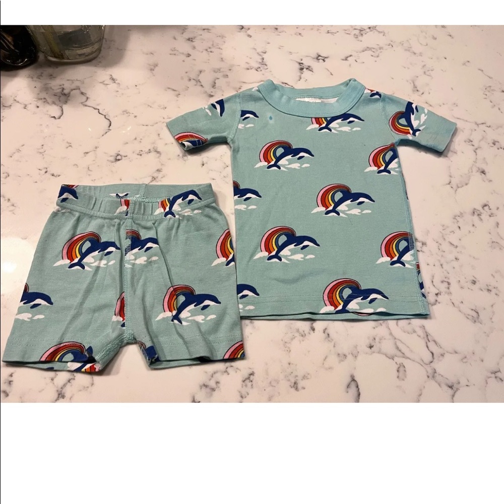 Hanna Andersson 80 pajamas Dolphin Rainbow Shorts T Shirt PJ 2 Boy Girl.
